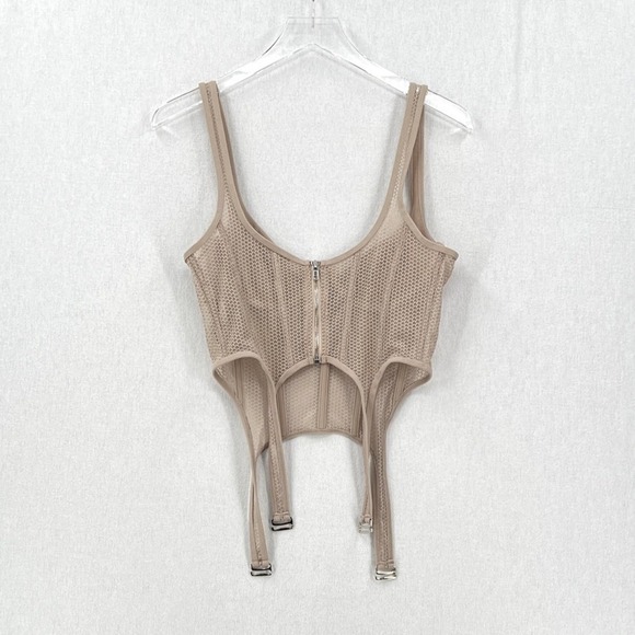 WHITE FOX Boutique Mesh Enlighten Me Bustier Top Medium Taupe Tan Corset Tank - Picture 3 of 16